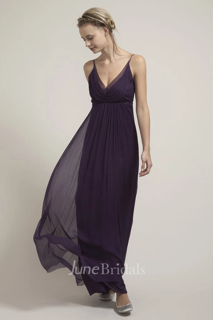 Sleeveless Bowed Spaghetti Chiffon Bridesmaid Dress With Low-V Back