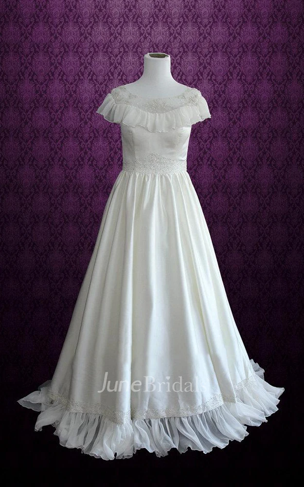 Chiffon Lace Satin Weddig Dress With Embroideries