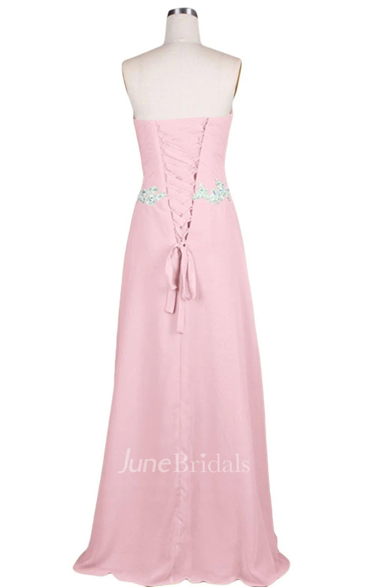 Sweetheart Pleated Beaded A-line Gown With Lace-up Back