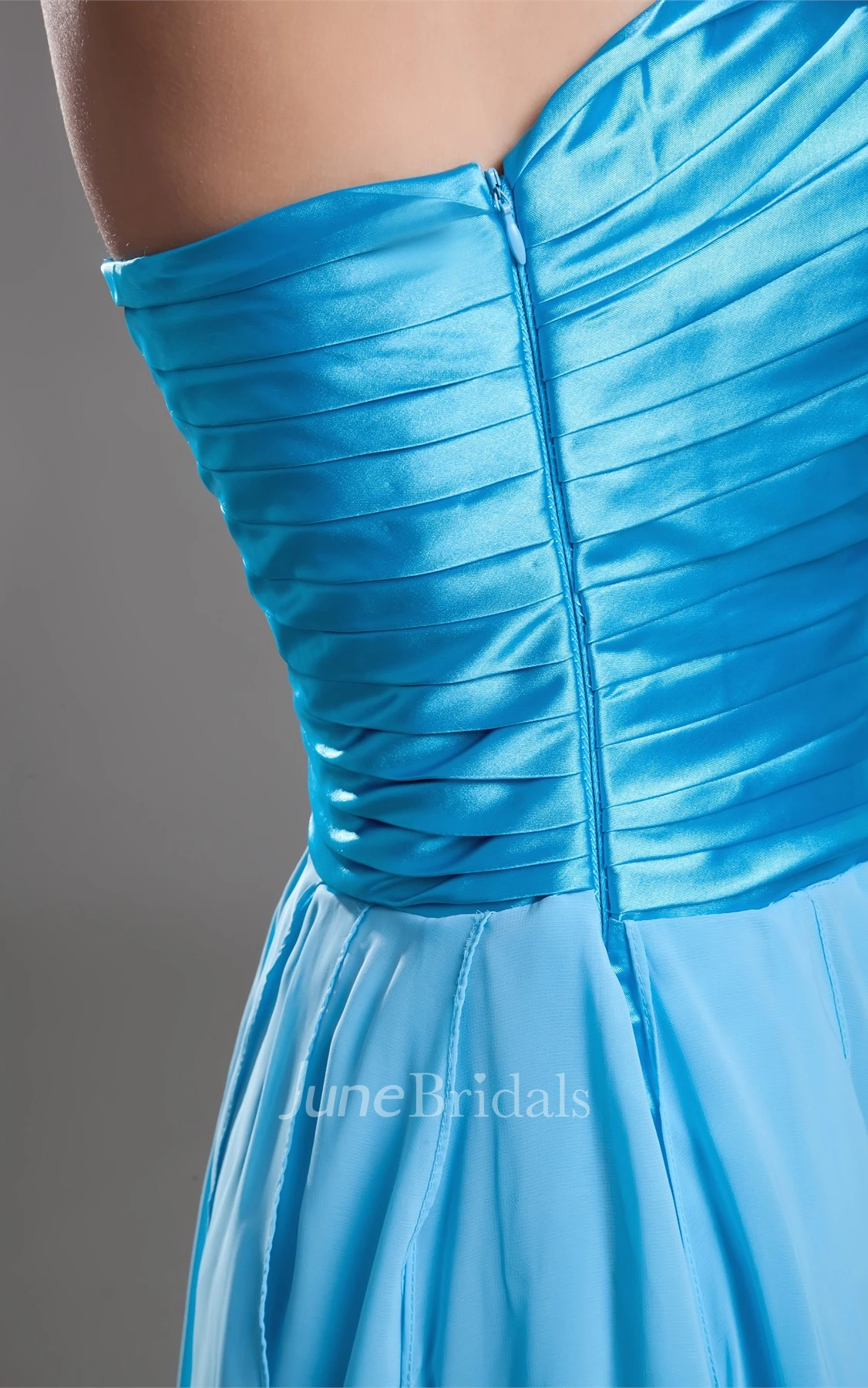 Strapless Draped Floor-Length Dress with Ruched Bodice