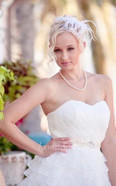 Sweetheart Organza Wedding Dress With Sash Crystal Detailing And Tiers