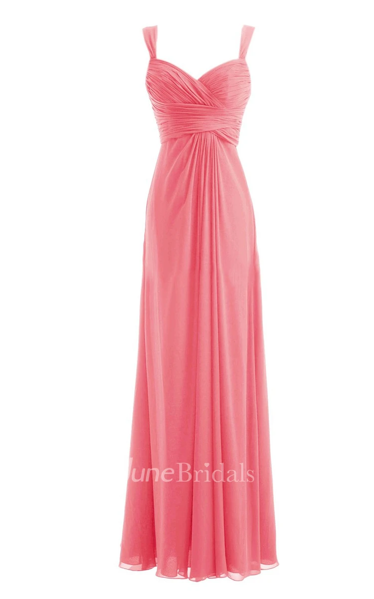 Straps Sweetheart Ruched Chiffon A-line Dress