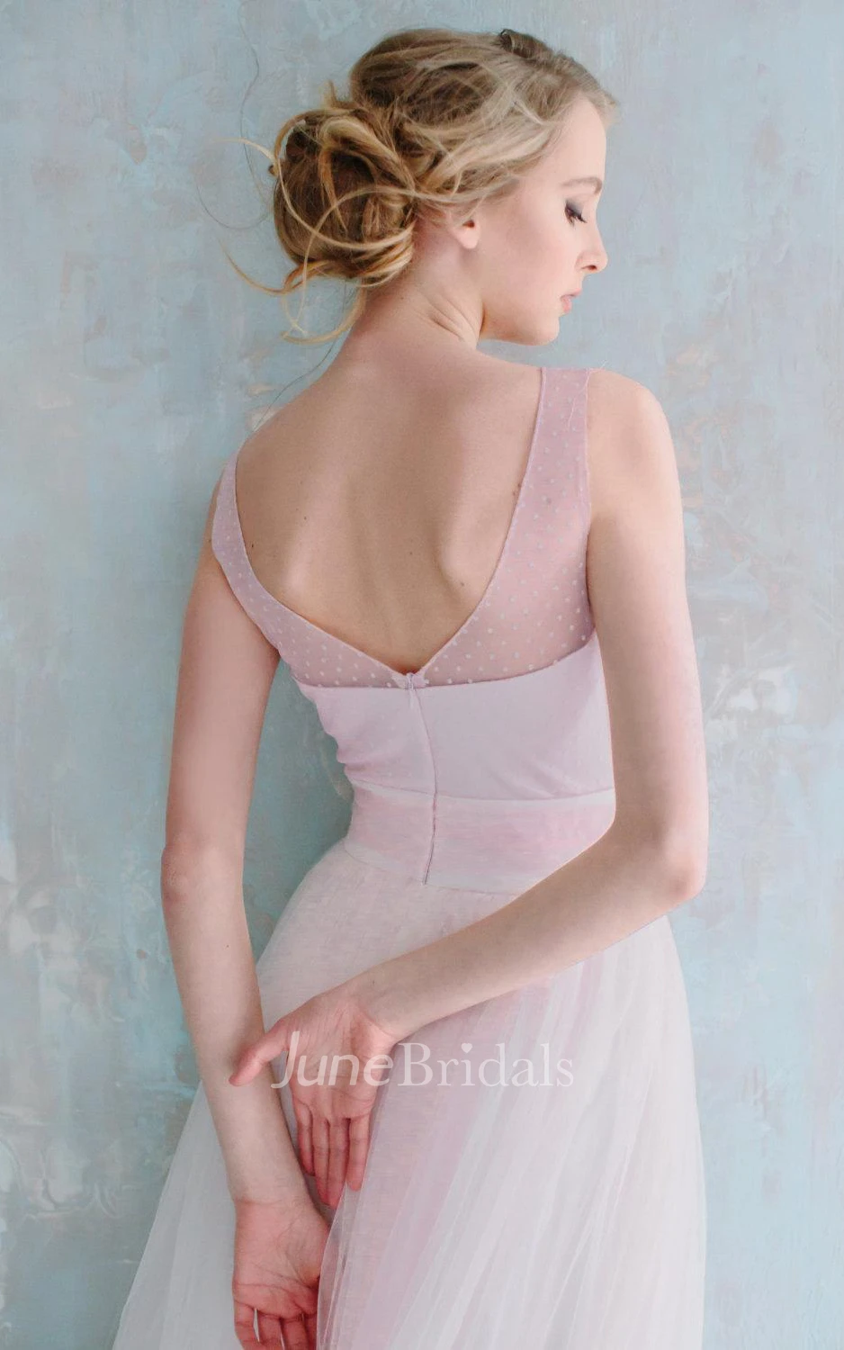 A-Line Maxi Tulle Weddig Dress With Sash Ribbon