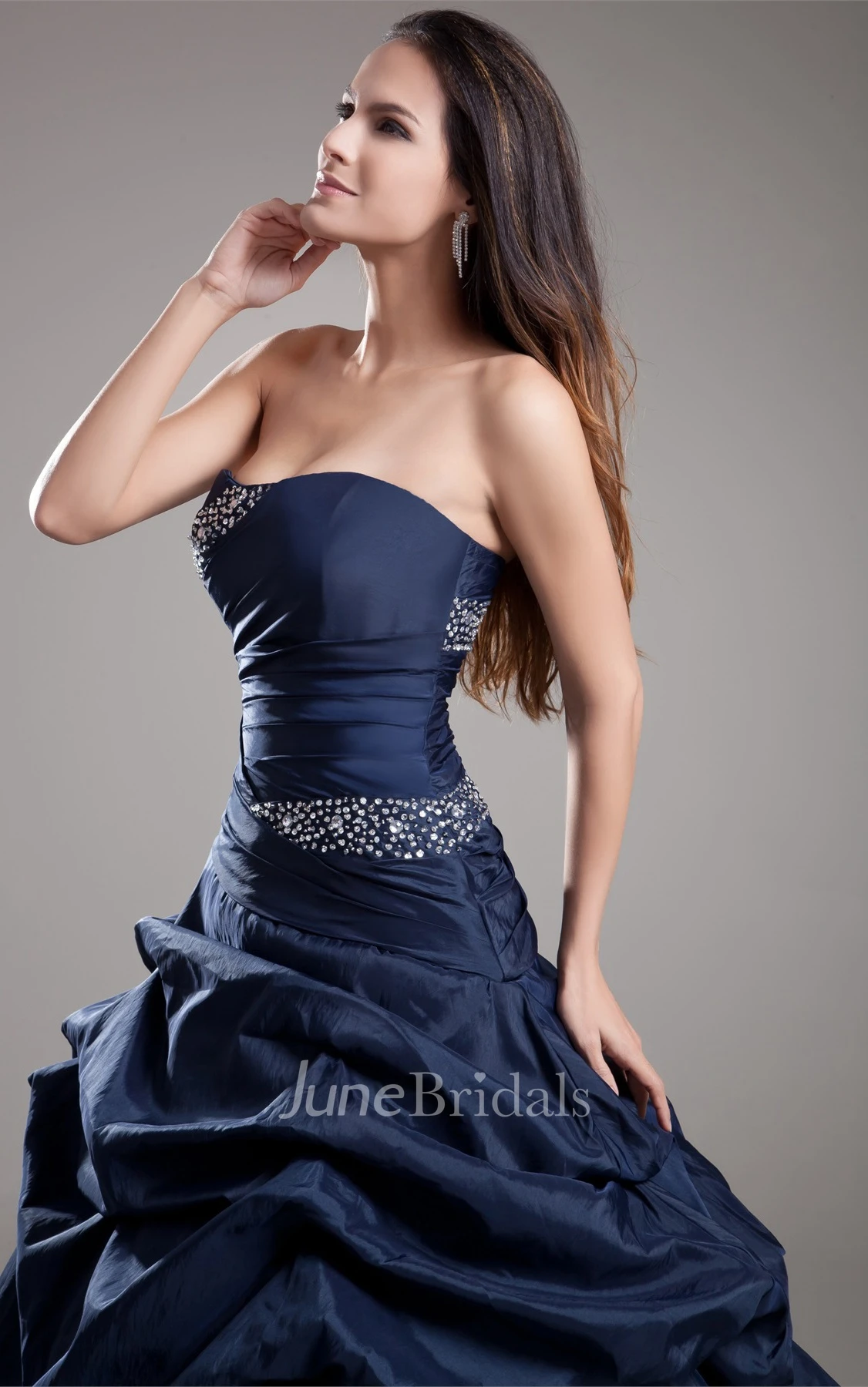 Sweetheart Satin Pick-Up Ball Gown with Rhinestone