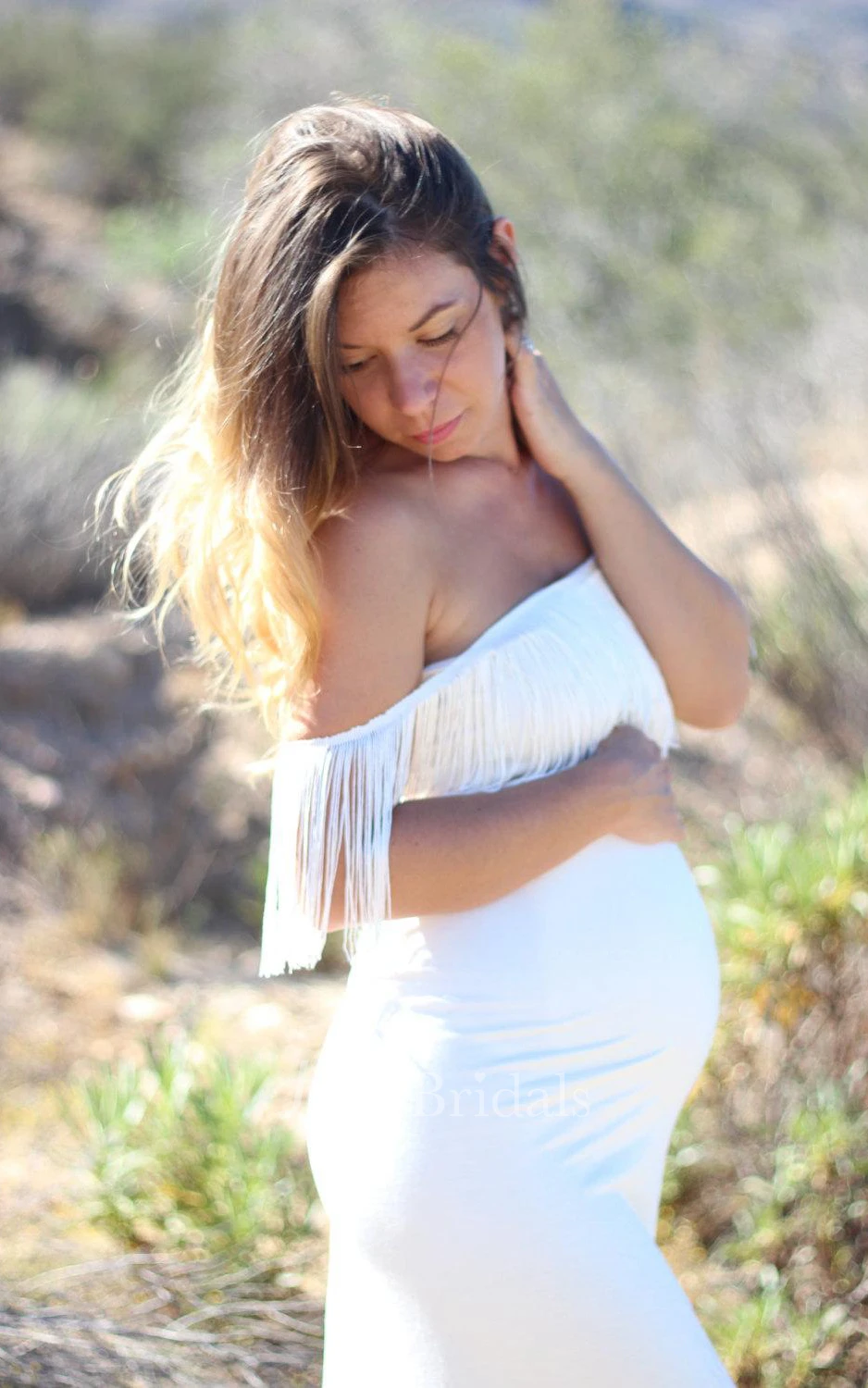 Maternity Gown White Maternity Long Maxi The Fitted Fringe Dress