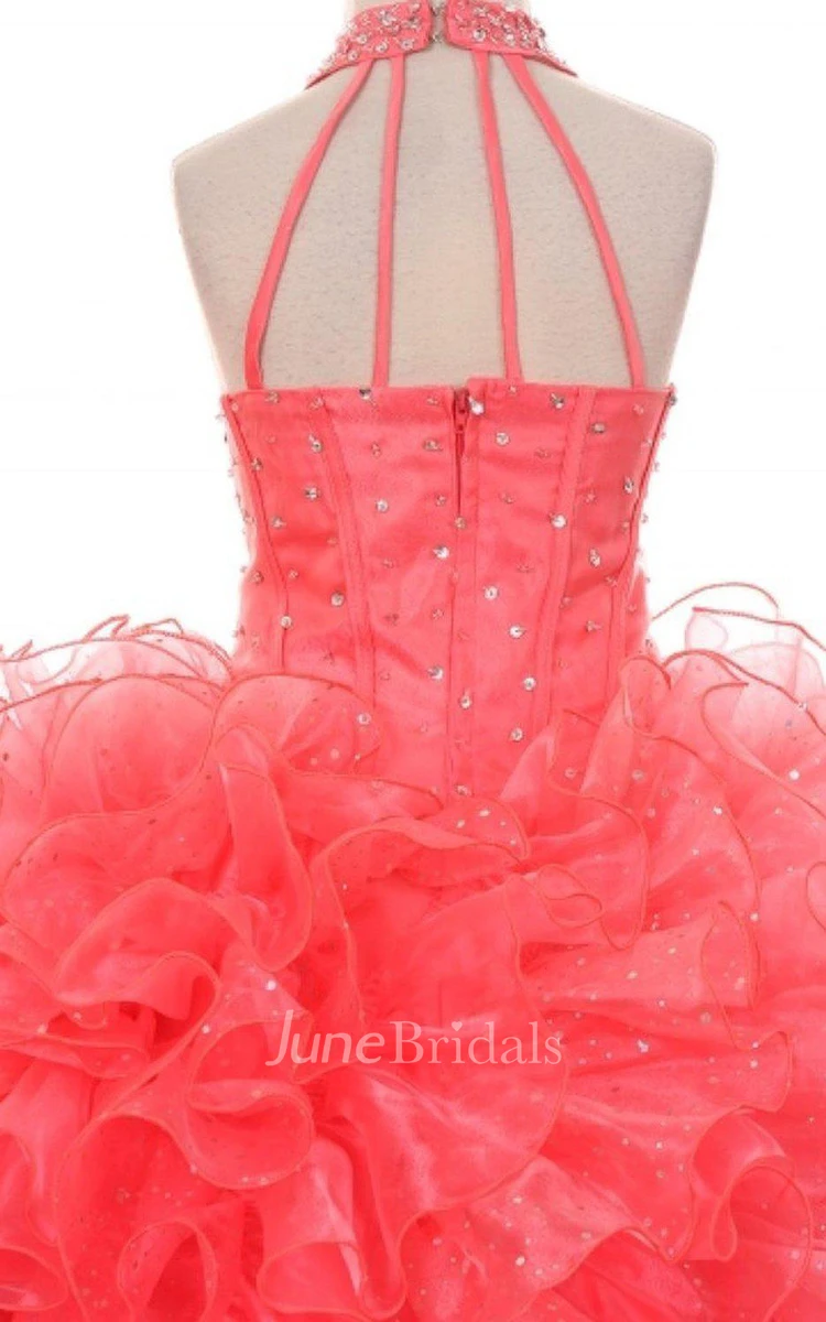 Sleeveless A-line Sequined Dress With Ruffles