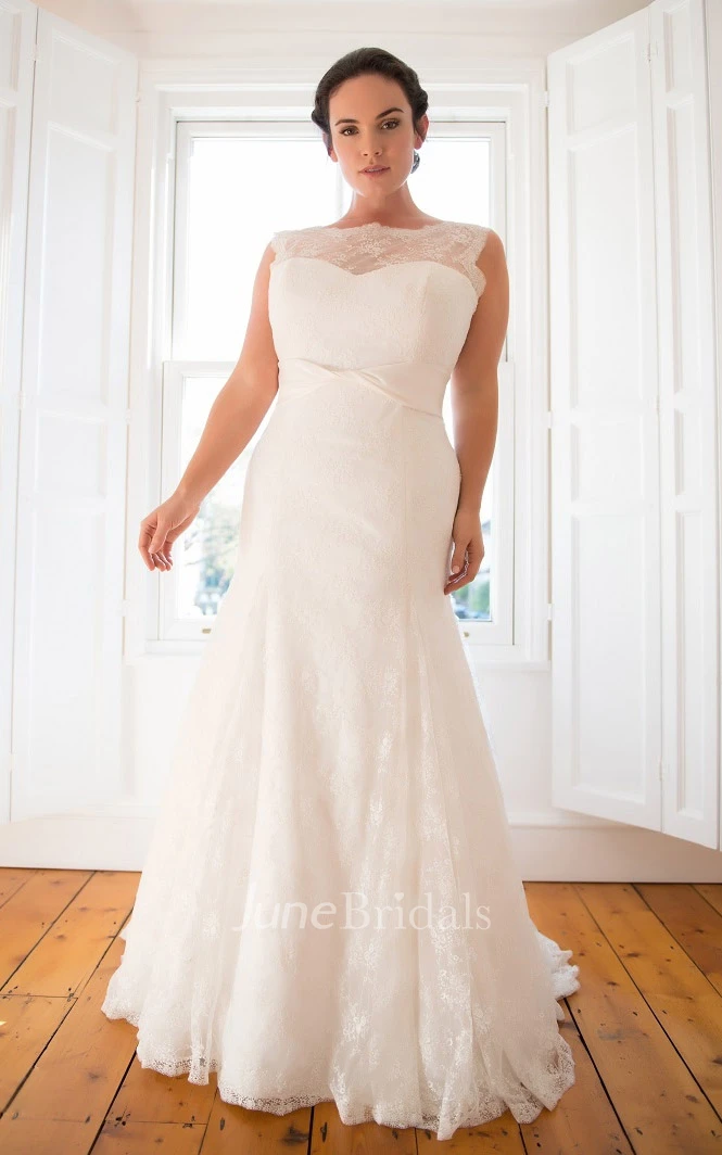 Trumpet Long Bateau Neck Sleeveless Lace  Dress