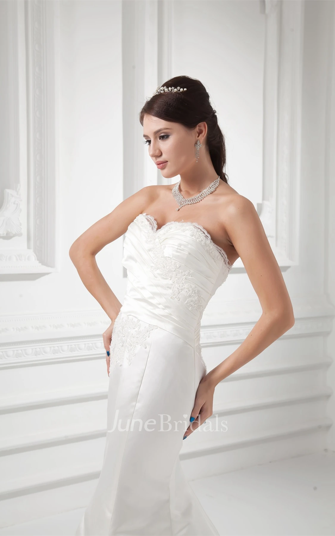 lace mermaid sweetheart dress with brush train and low-v back