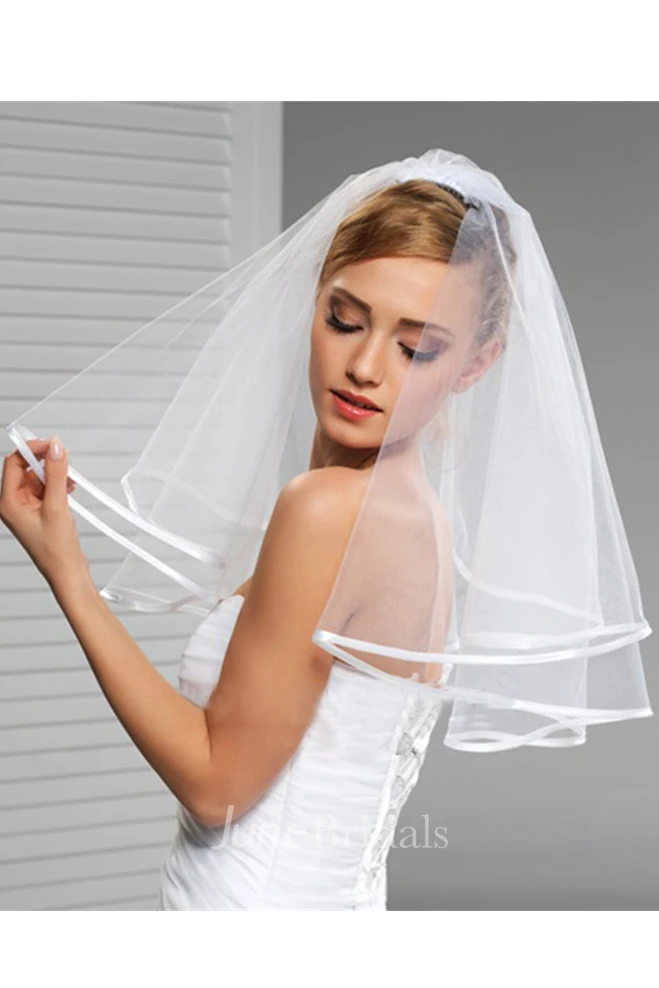 Short Satin Trim Wedding Veil with Hair Comb