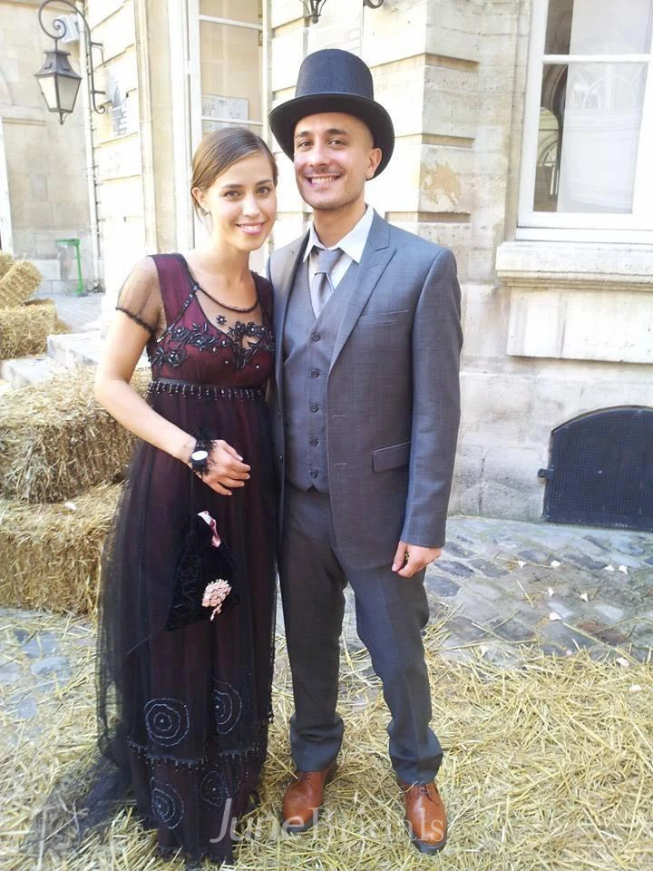 Black Tulle Dress with Beads