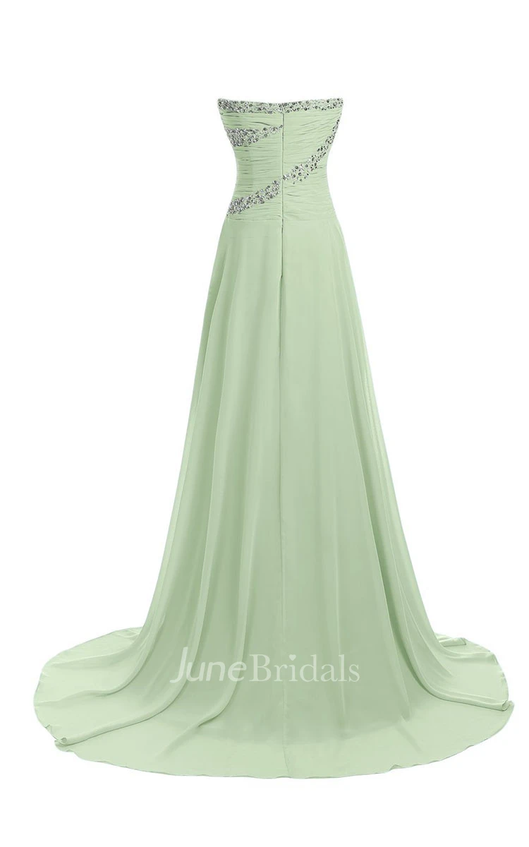 Sweetheart Rhinestoned Criss-cross Chiffon A-line Gown With Drapping