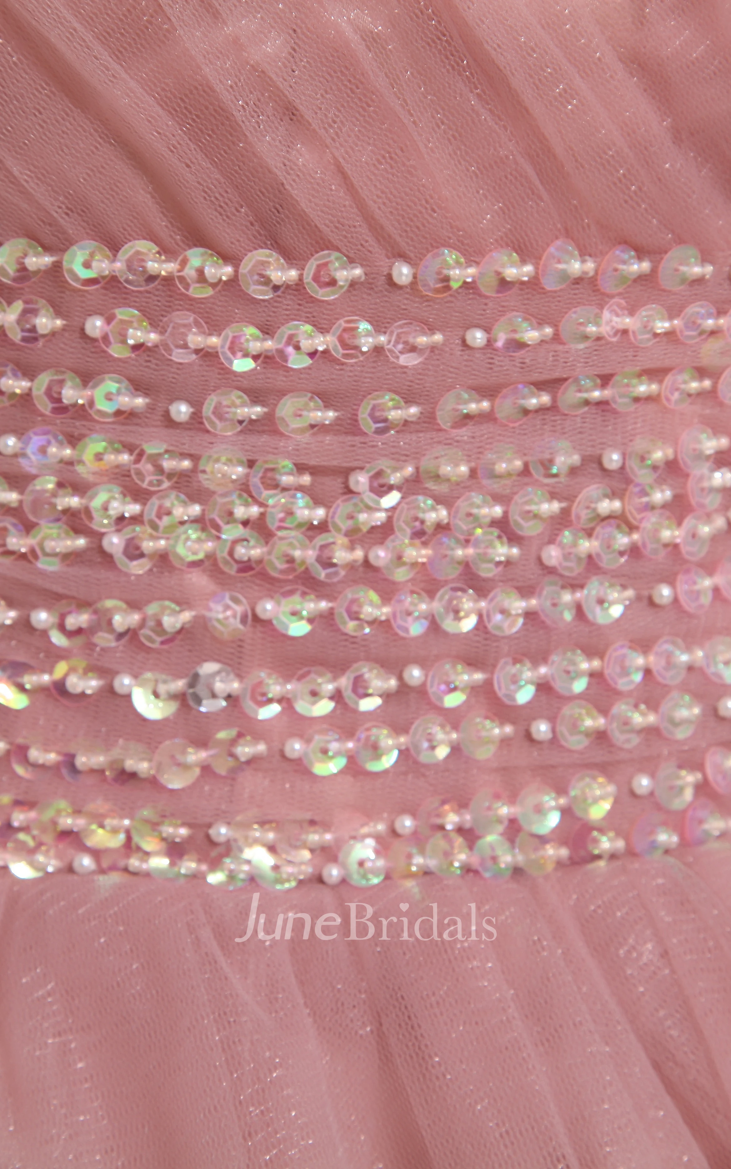 Bateau-Neck Sleeveless Dress With Tulle Overlay and Beaded Waist