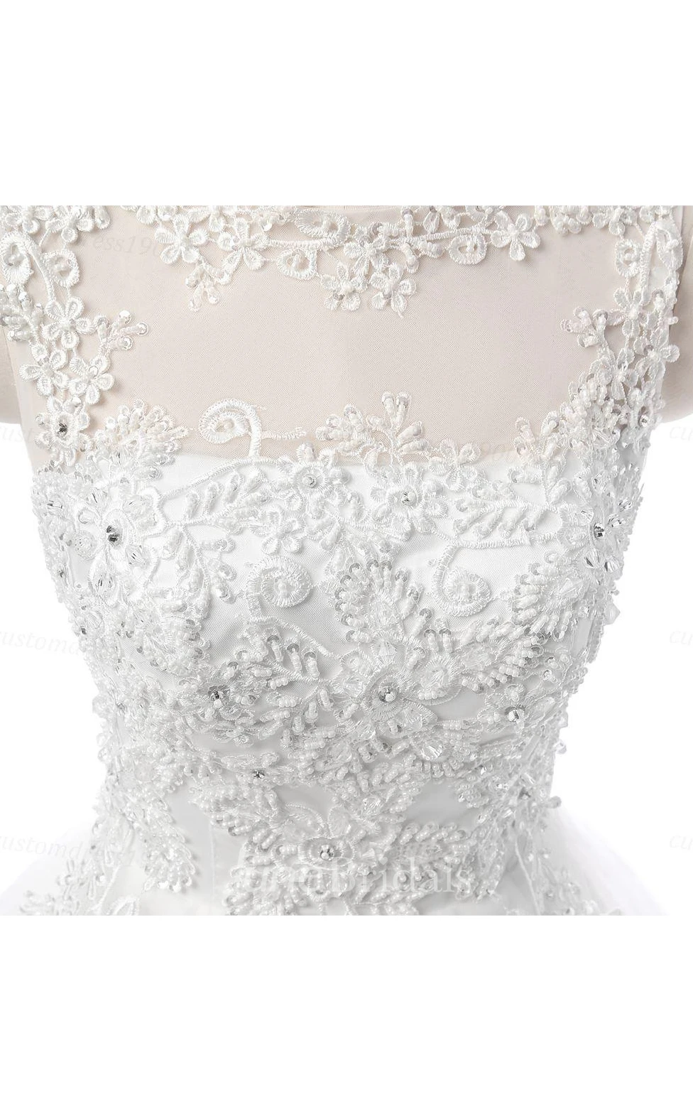 Tulle Lace Weddig Dress With Beading Illusion Lace-Up Back