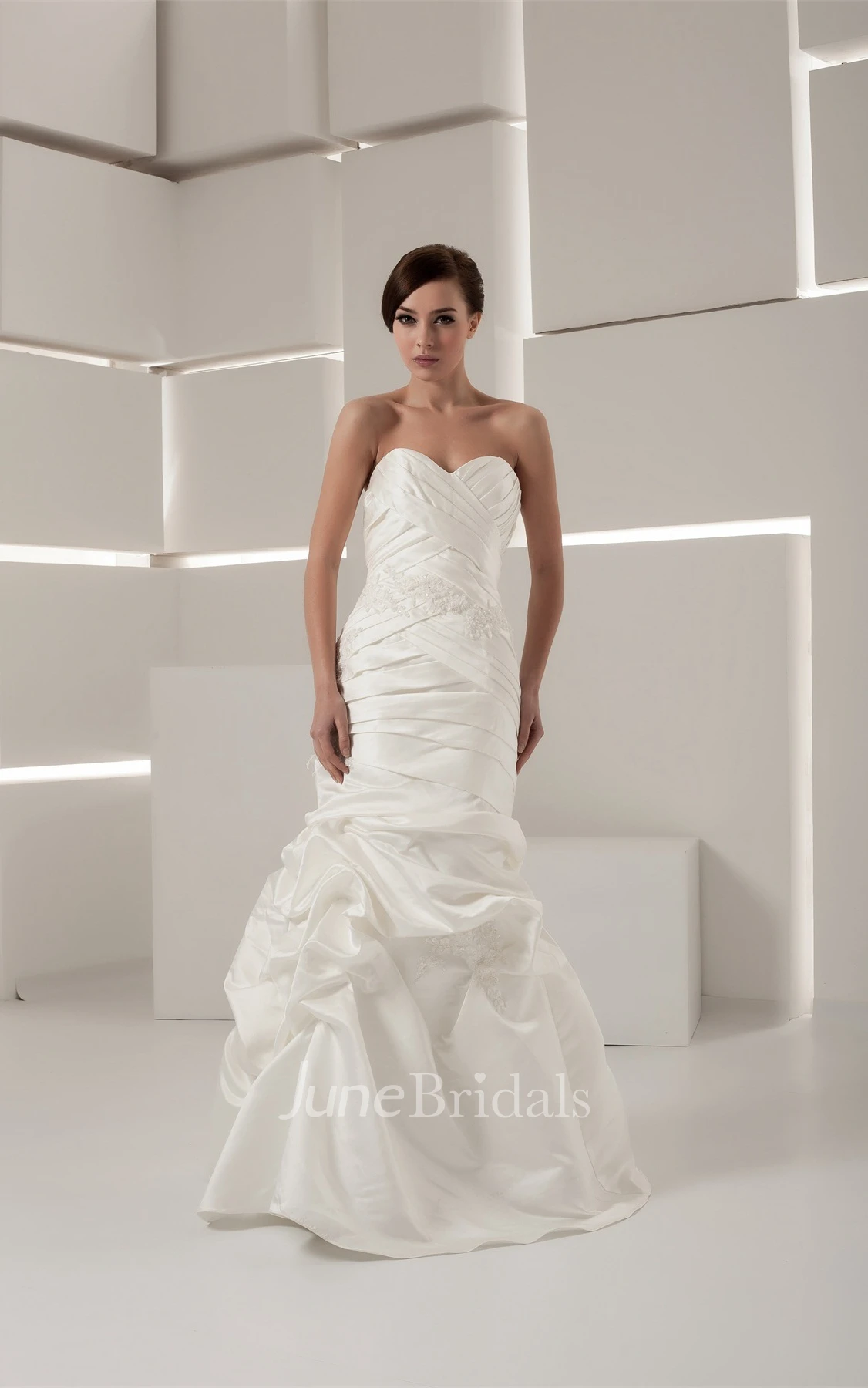 Sweetheart Criss-Cross Pick-Up Gown with Ruching and Appliques