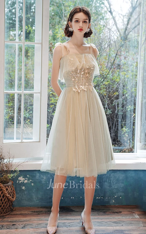 Casual Tulle Bateau Halter Off-the-shoulder A Line Cocktail Homecoming Dress With Appliques