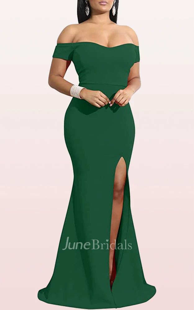 Mermaid Off-the-shoulder Jersey Sleeveless Evening Dress With Split Front