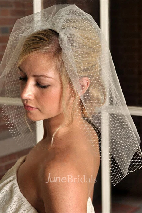 Short Tulle Lace Applique Bridal Veil - June Bridals