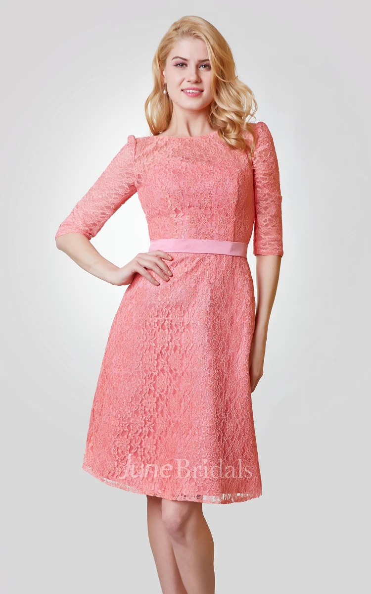 Chic Bateau Neckline A-line Knee Length Lace Dress