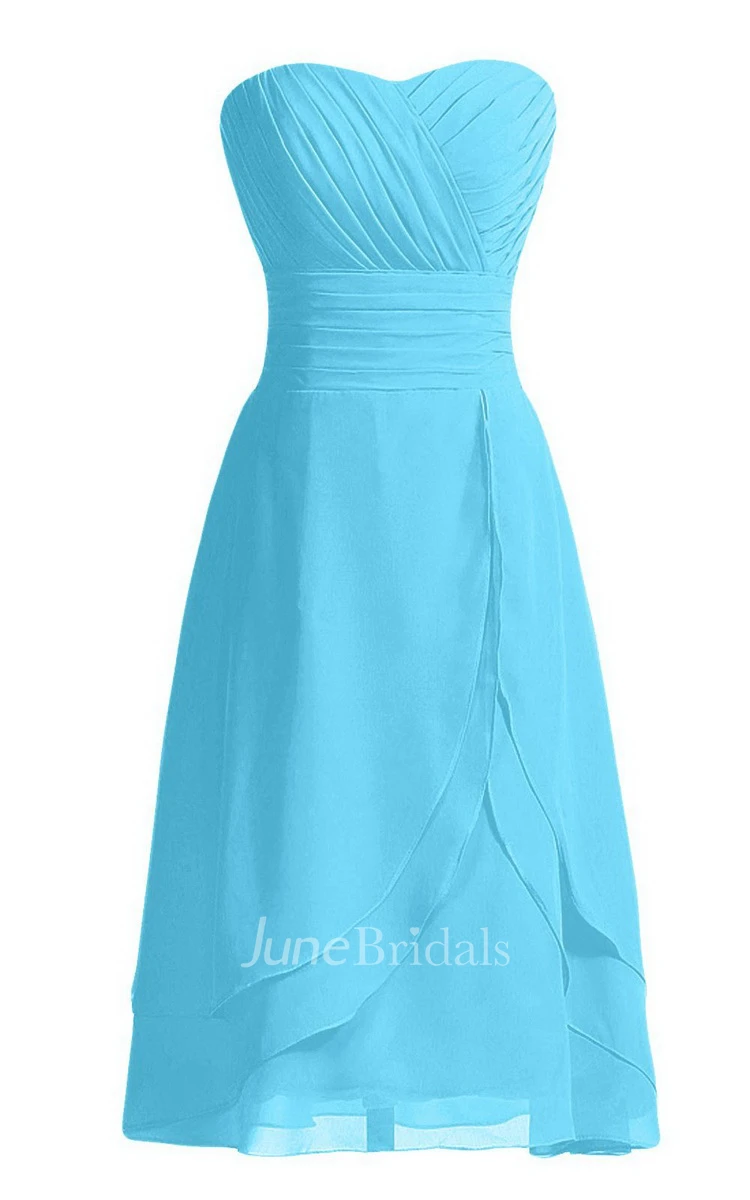Strapless Layered Chiffon Dress With Zipper Back