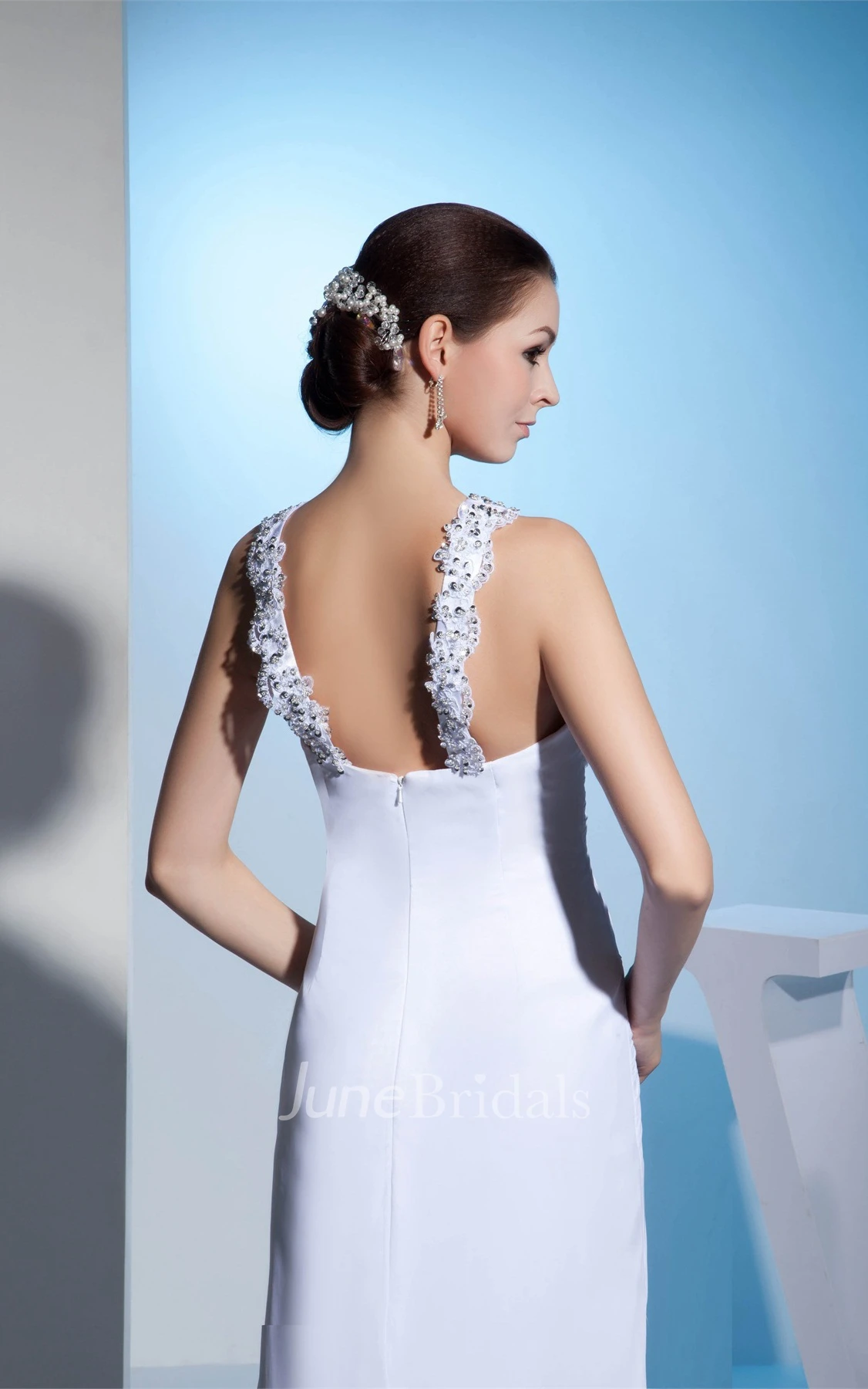 Sleeveless Ruched Sheath Dress with Beaded Neckline