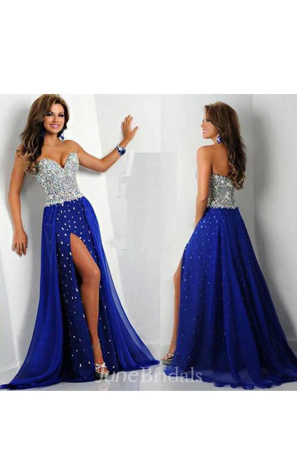 Sweetheart A-line Chiffon Dress with Sequined Bodice