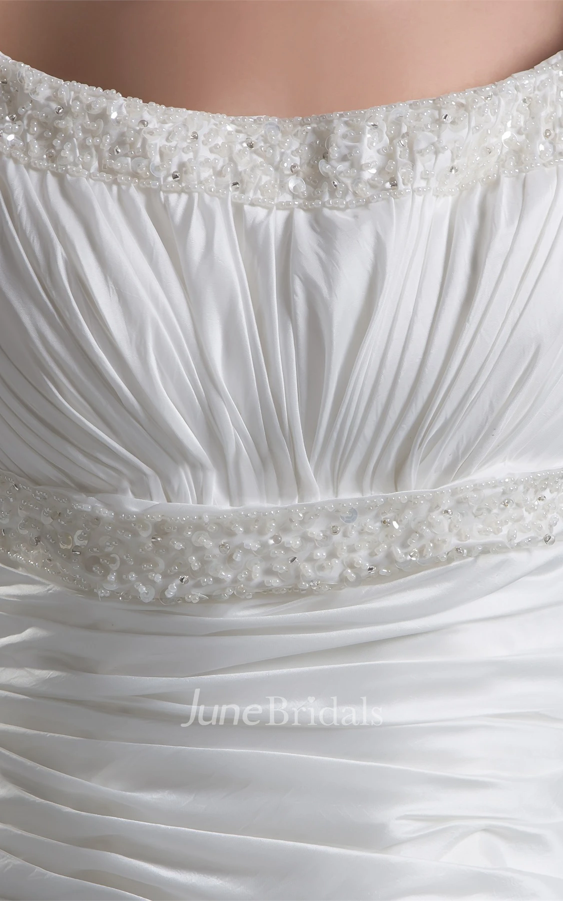 Strapped Ruched Taffeta A-Line Dress with Crystal Detailing