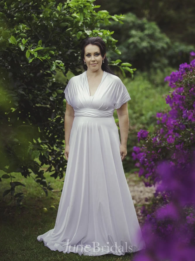 Poet Sleeve V-Neck Chiffon Bridesmaid Dress