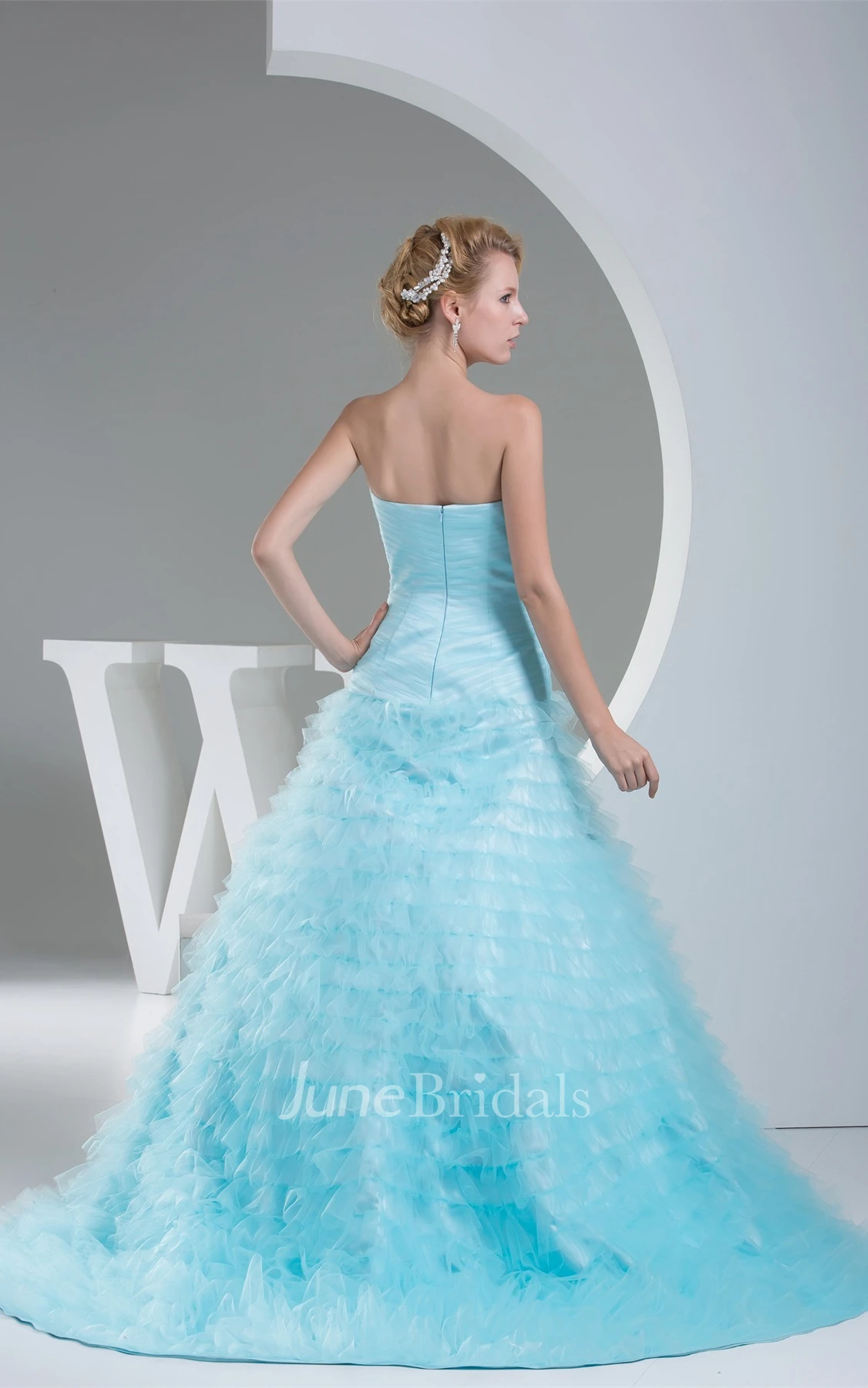 Strapless A-Line Ruffled Dress with Ruching and Tiers
