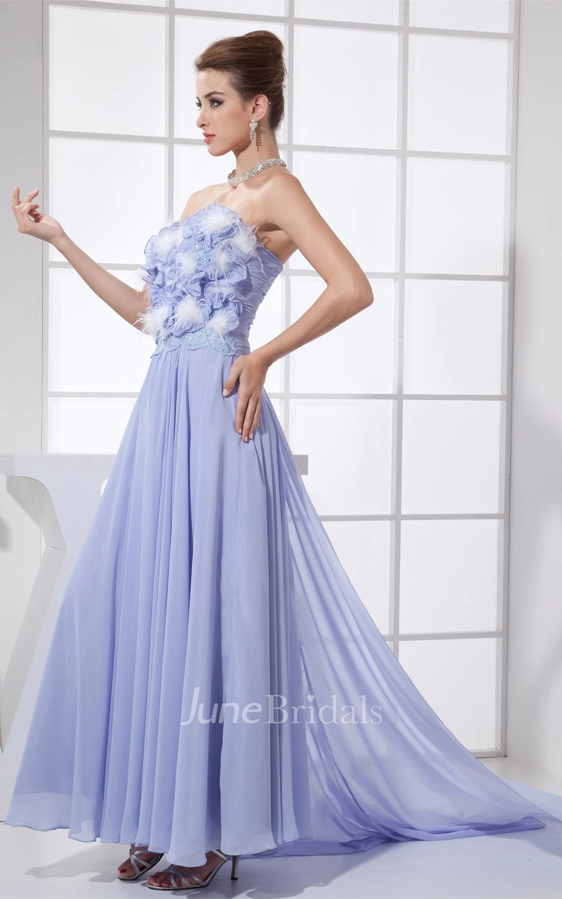 Sweetheart Pleated Chiffon Long Dress with Floral Top