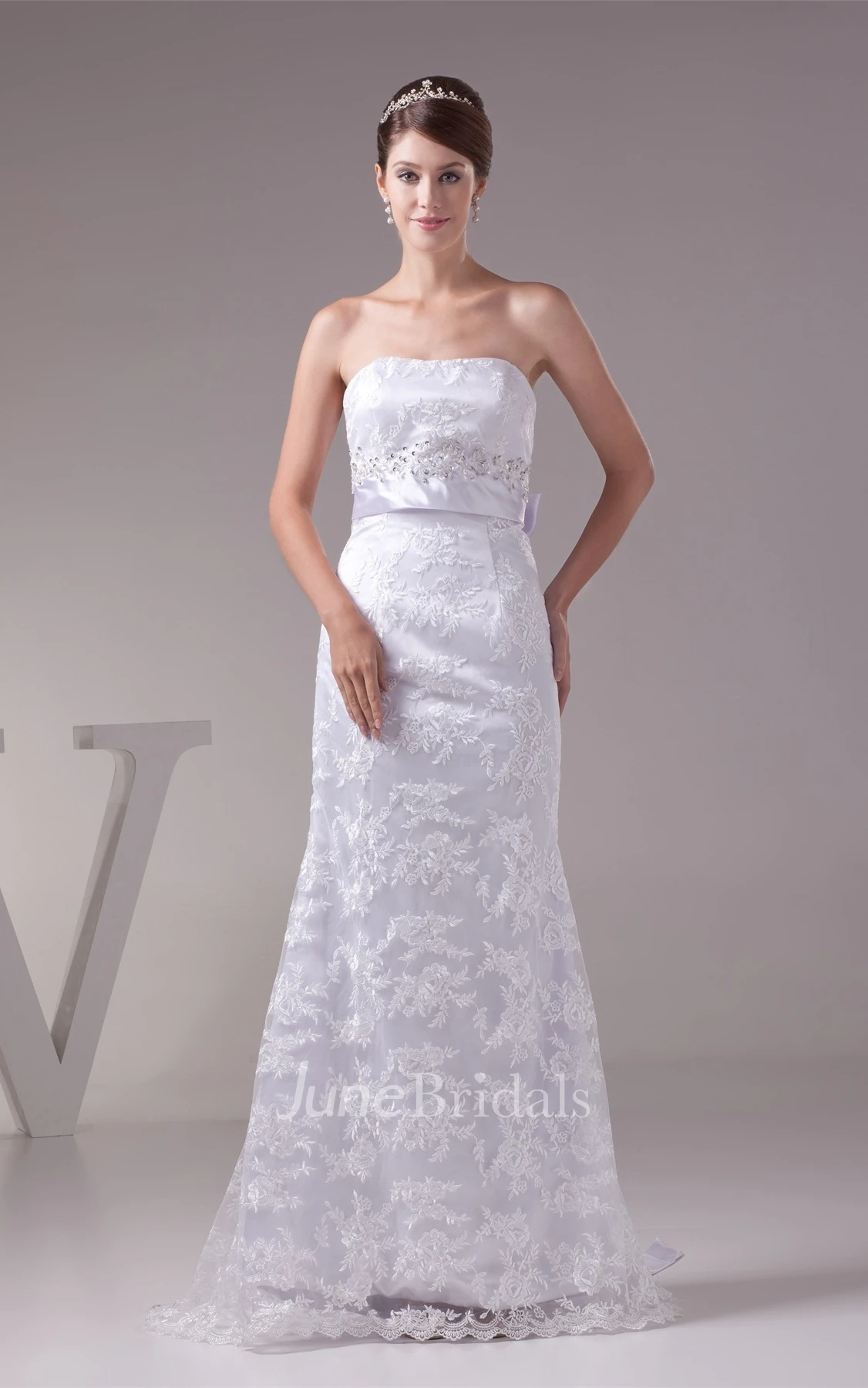 Strapless Maxi Sheath Dress with Embroideries and Beaded Waist