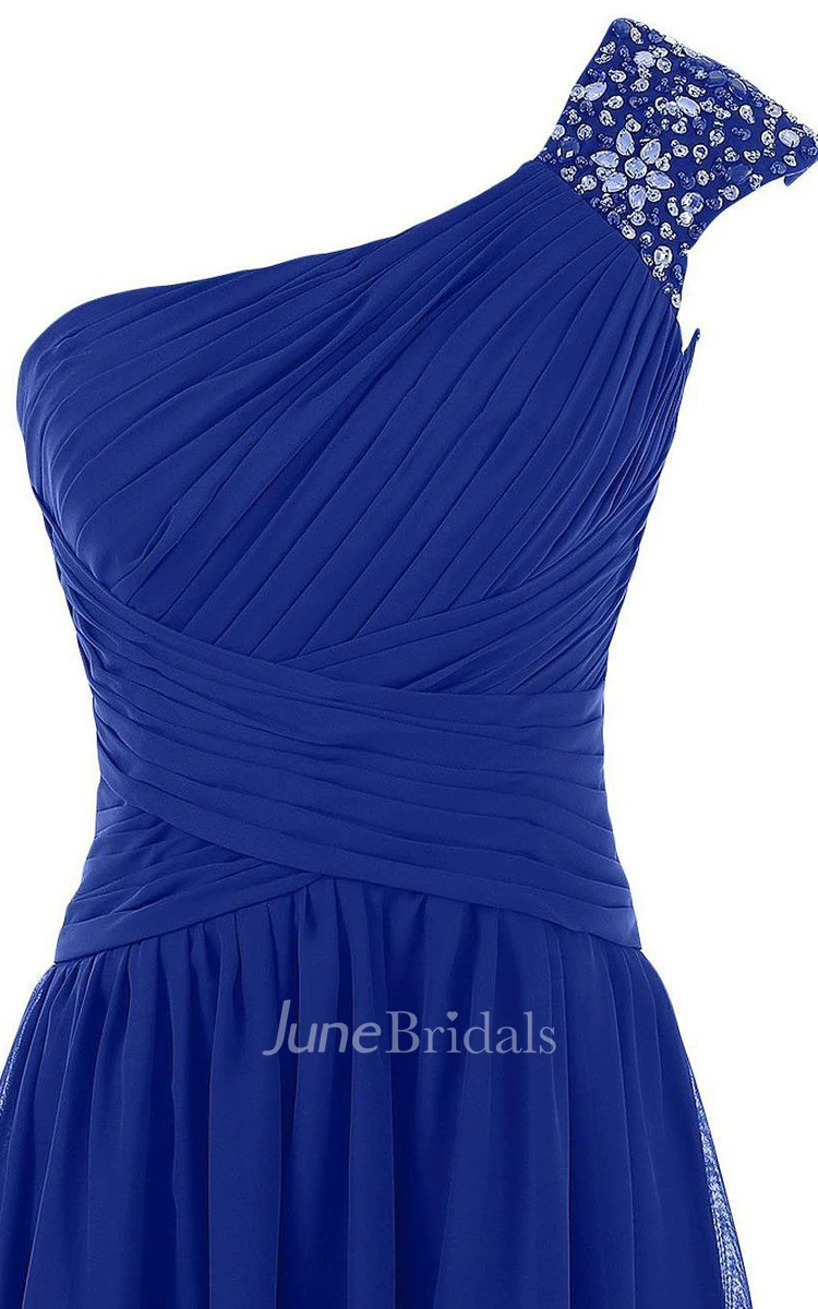 Cap-sleeved One-shoulder Chiffon Dress With Sequins