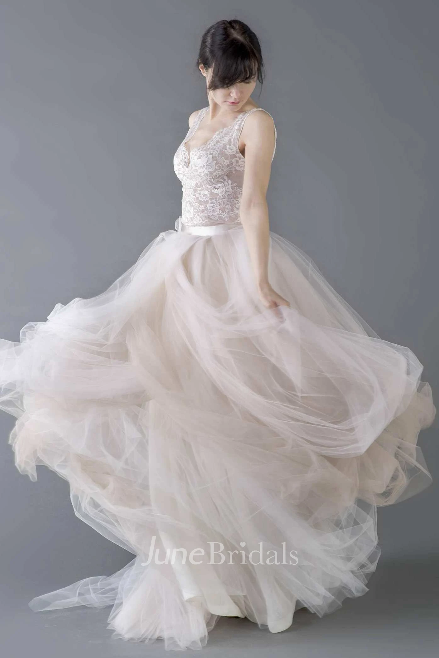 Tulle Organza Lace Button Zipper Wedding Dress