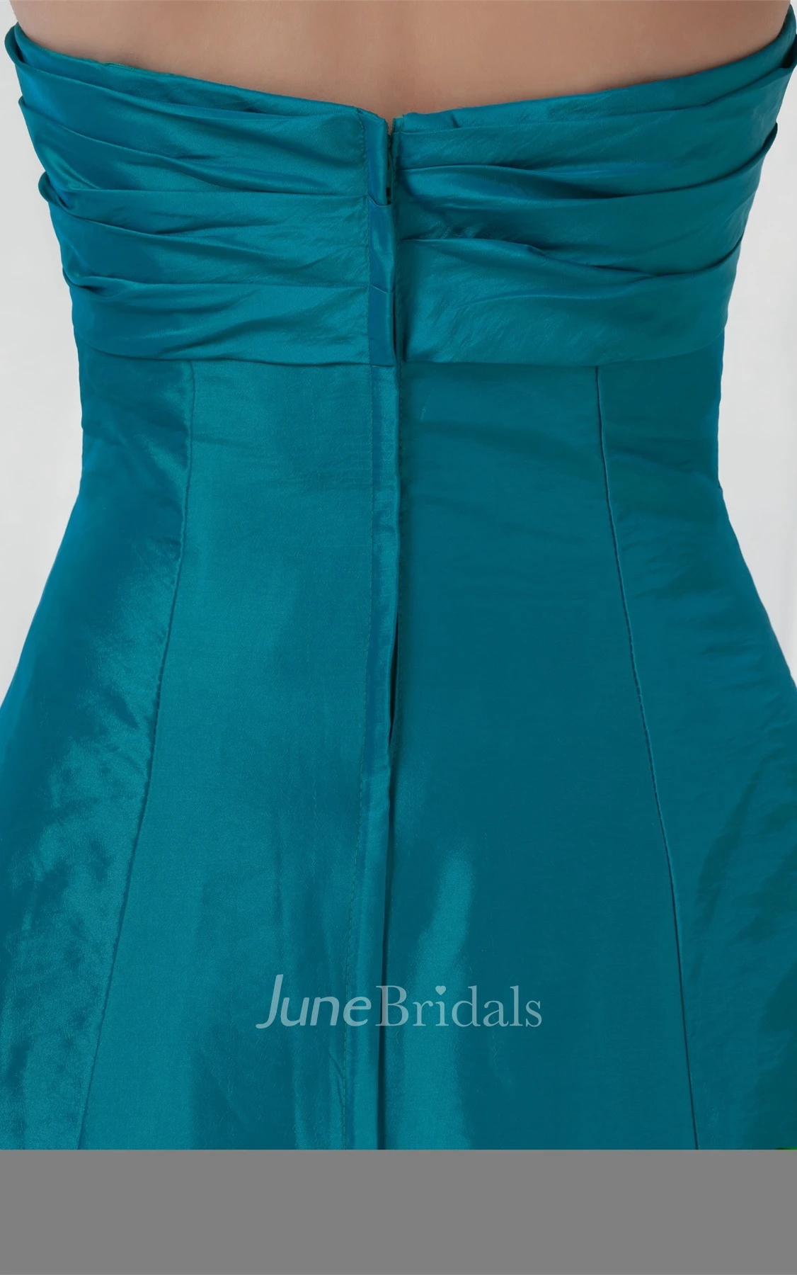 Strapless Beaded Pick-Up Gown with Buckle and Ruching