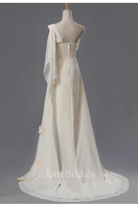 Newest One Shoulder Flowers Wedding Dress A-line Chiffon