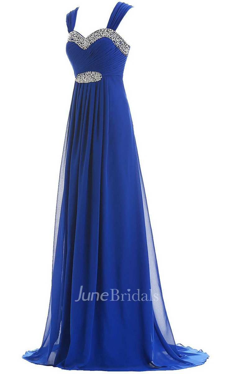 Sweetheart Beading Sweep Train With Zipper Back