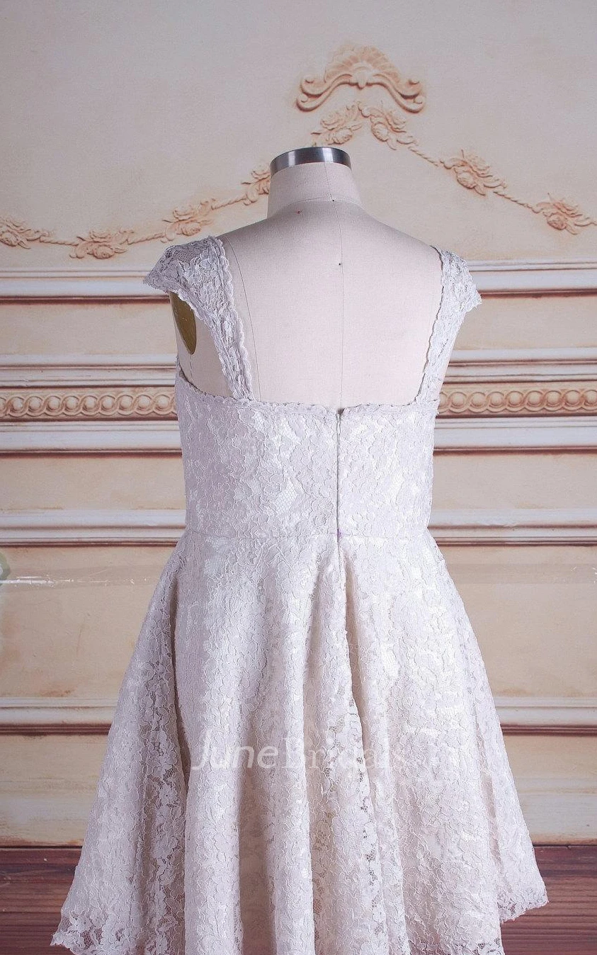 Short Sweetheart Cap Sleeve Lace Satin Weddig Dress