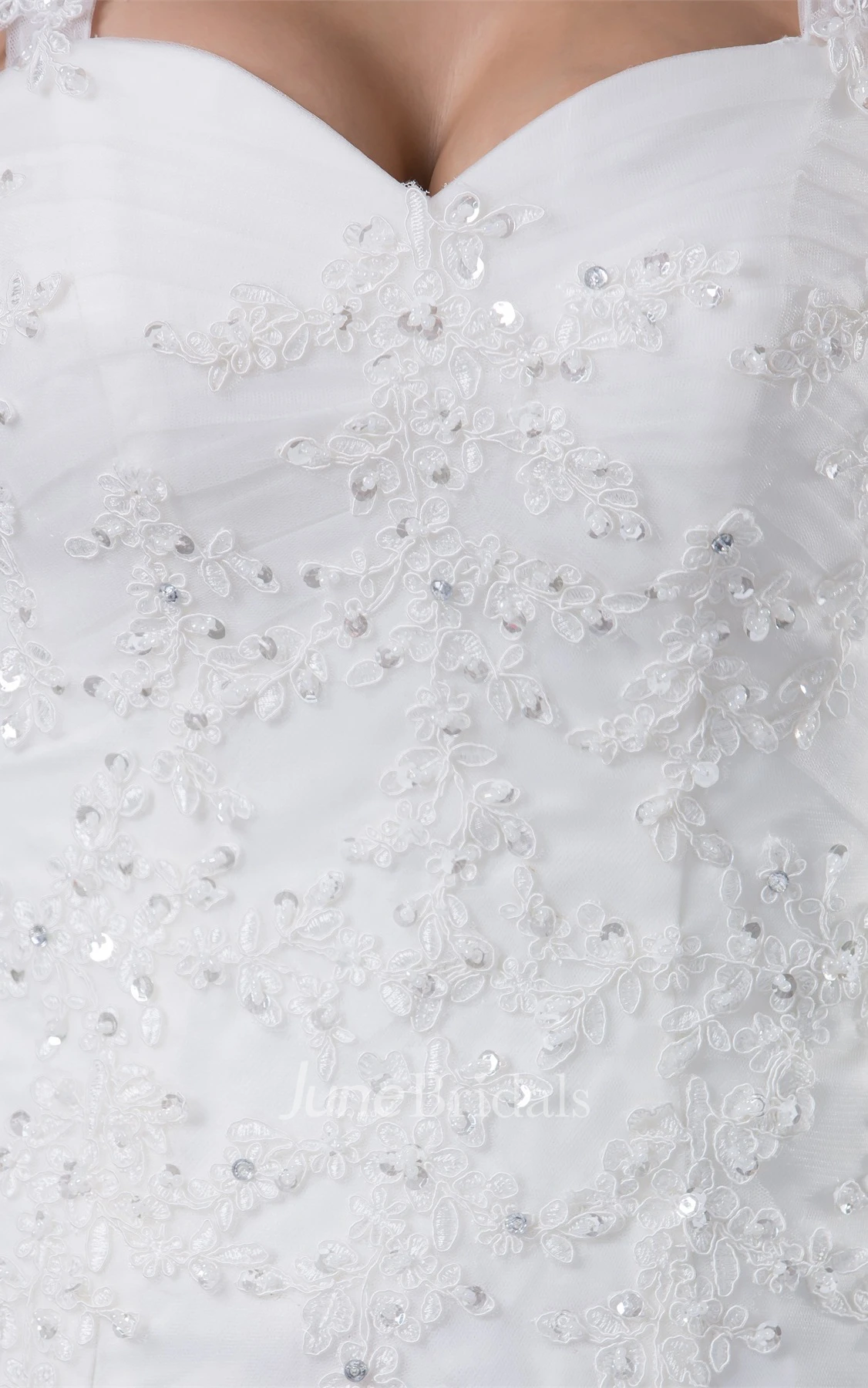 Strapped Lace A-Line Gown with Beading and Court Train