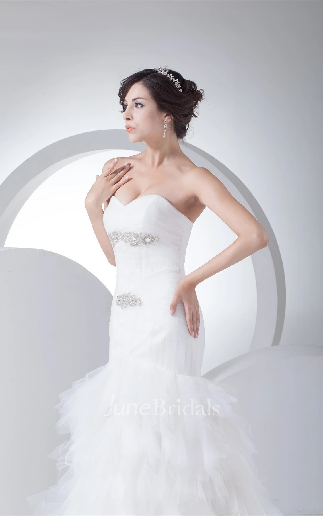 Sweetheart Tulle A-Line Gown with Beading and Ruffled Skirt