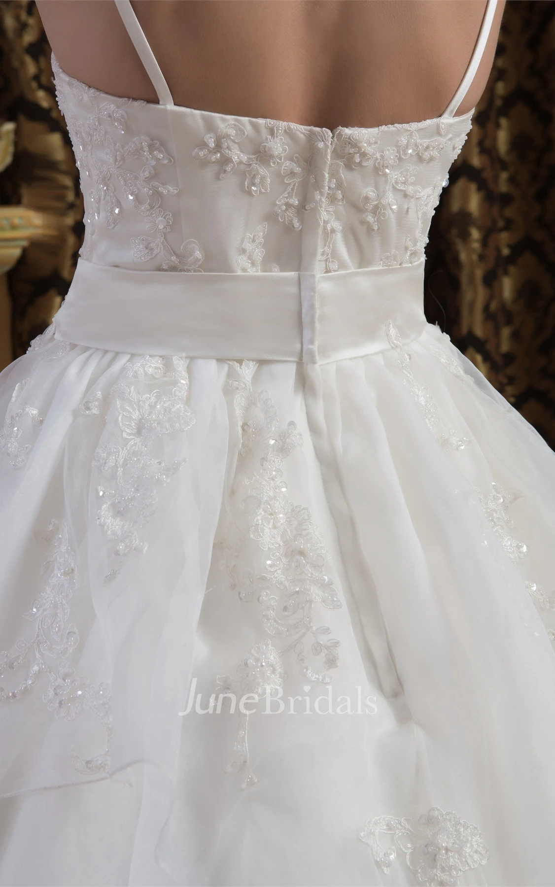 Lace A-Line Tulle Ball Gown with Beading and Spaghetti-Straps