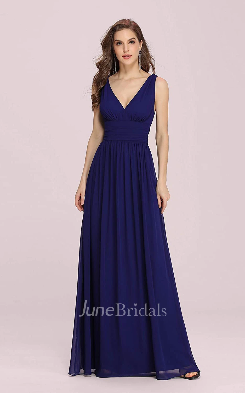 A Line V-neck Chiffon Sleeveless Evening Dress With Ruffles