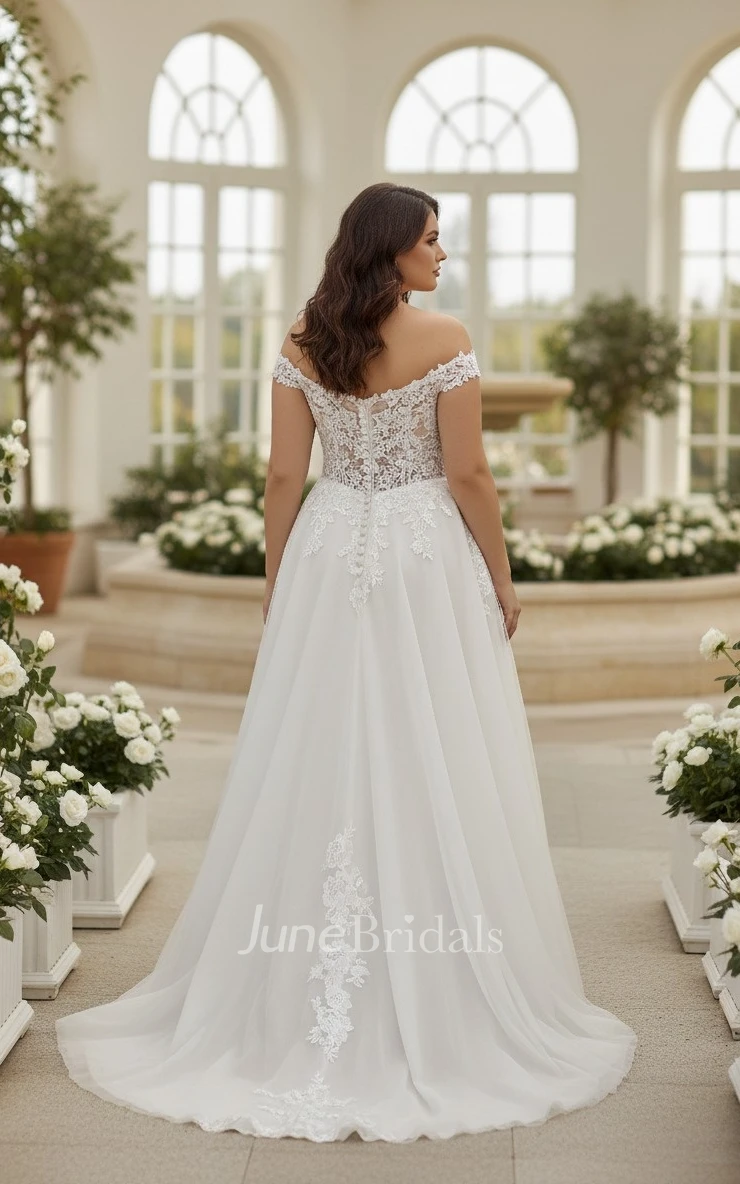 Plus Size Lace A-Line Wedding Dress Off-the-Shoulder Slit Sexy Bridal Gown
