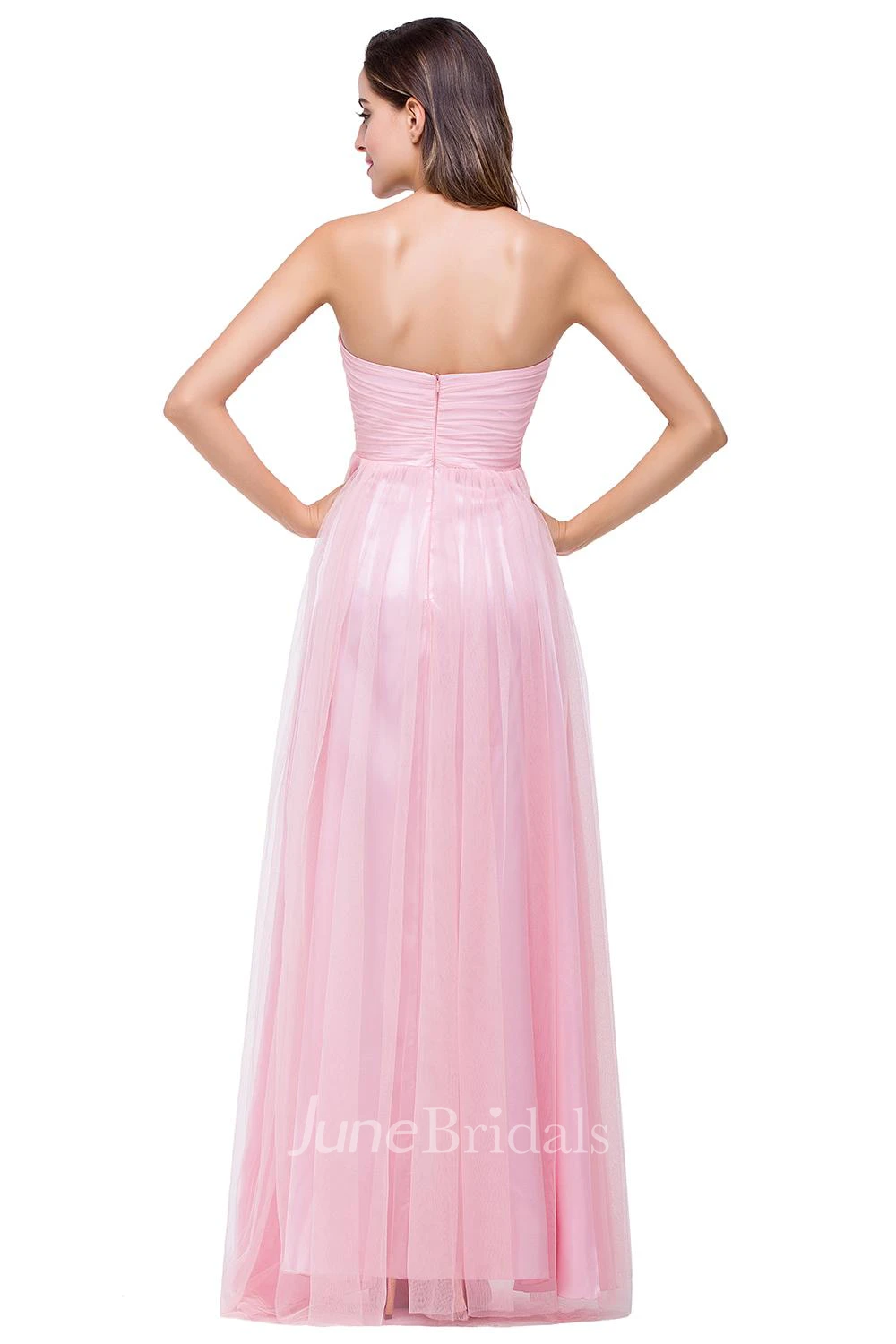 Elegant Sweetheart Pink Bridesmaid Dress Ruched Long Prom Gown