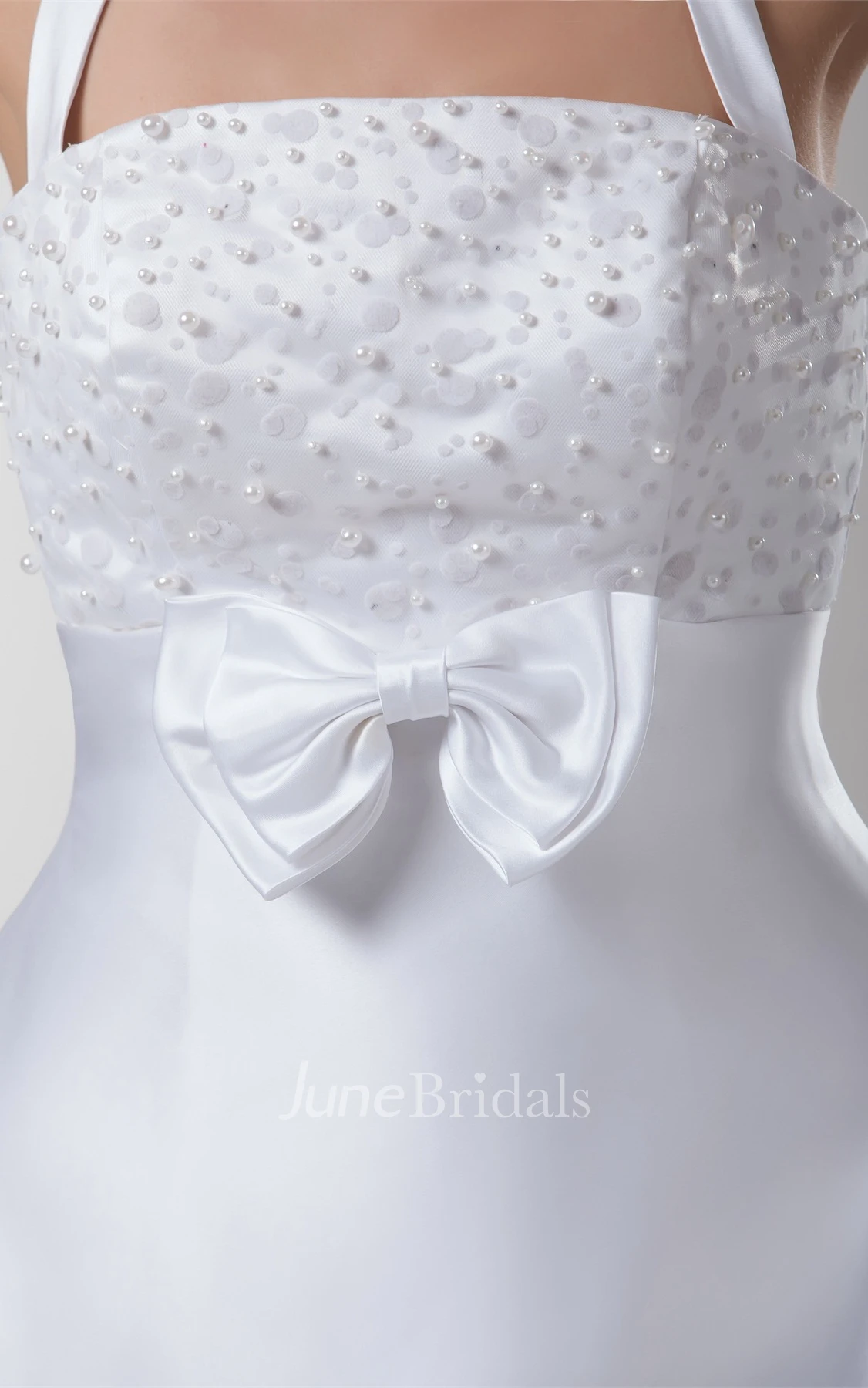 Haltered Satin Mini A-Line Dress with Bow and Stress