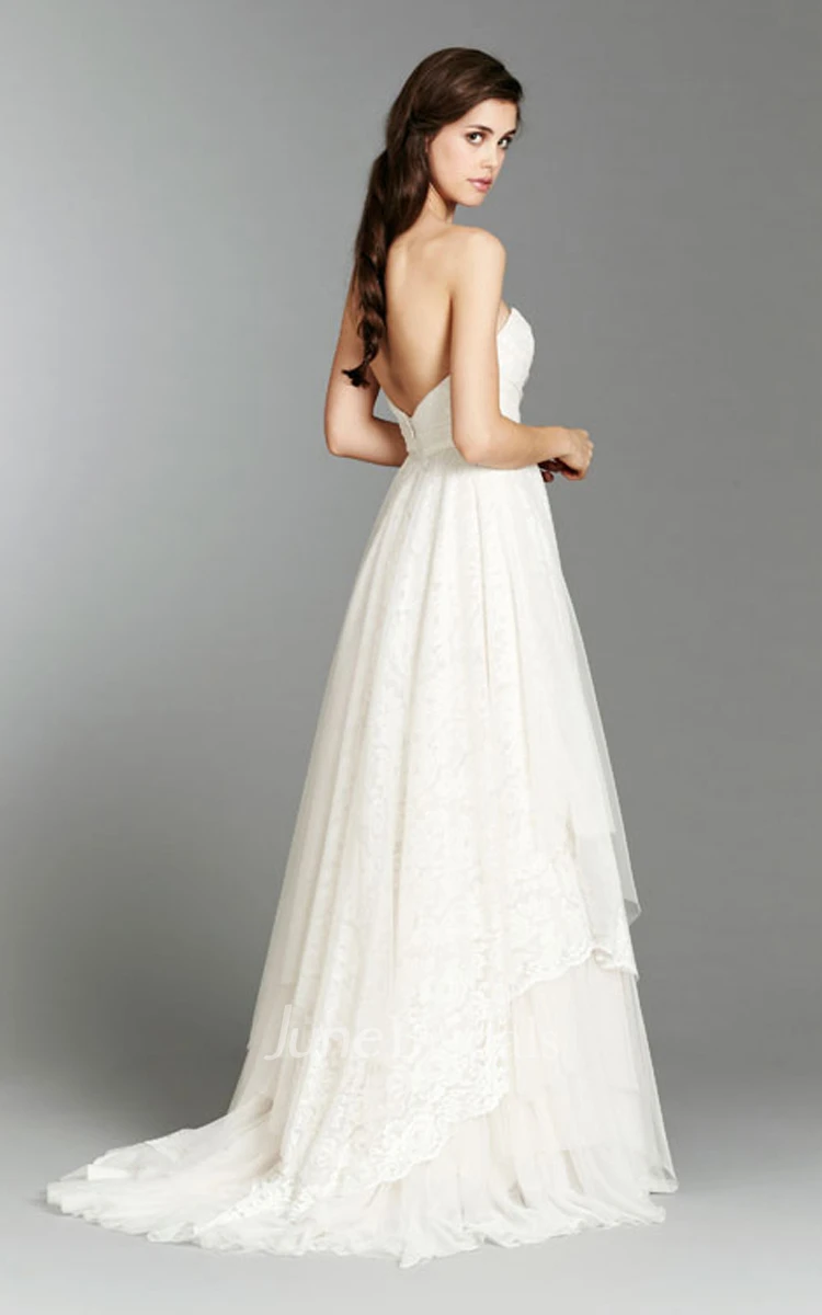 Angelic Sweetheart Neckline Crisscross Ruched Bodice a Line Lace Dress