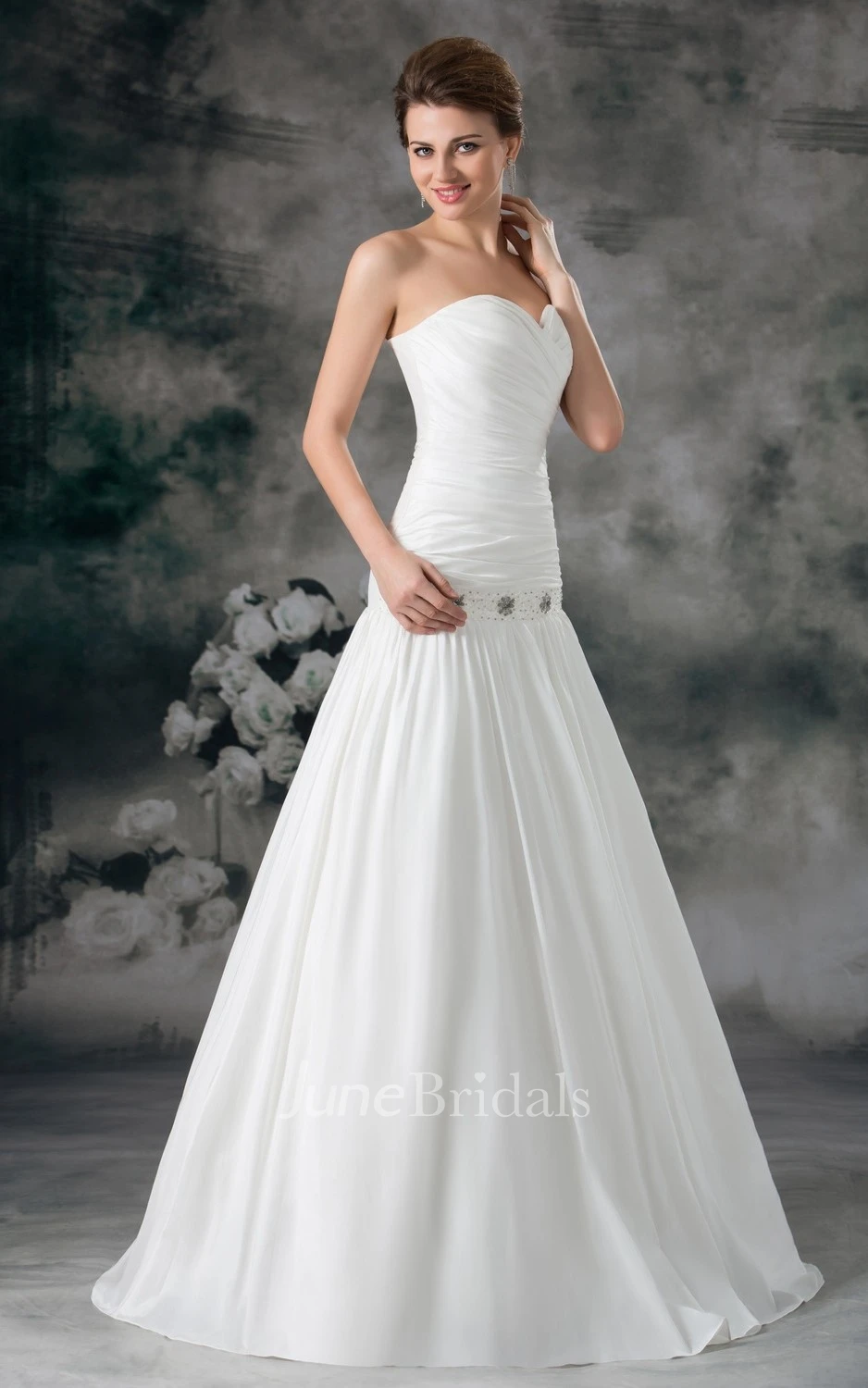 Sexy Strapless Sweetheart Ruffled Taffeta Gown With Crystals and Belt