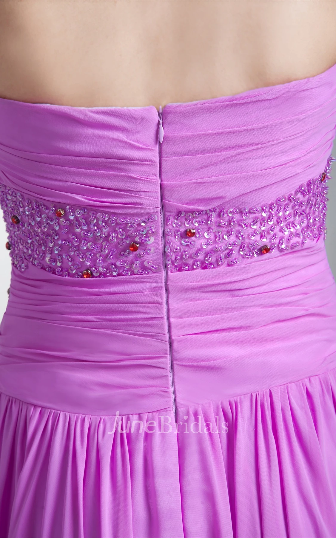 chiffon floor-length beaded dress with pleats and ruching