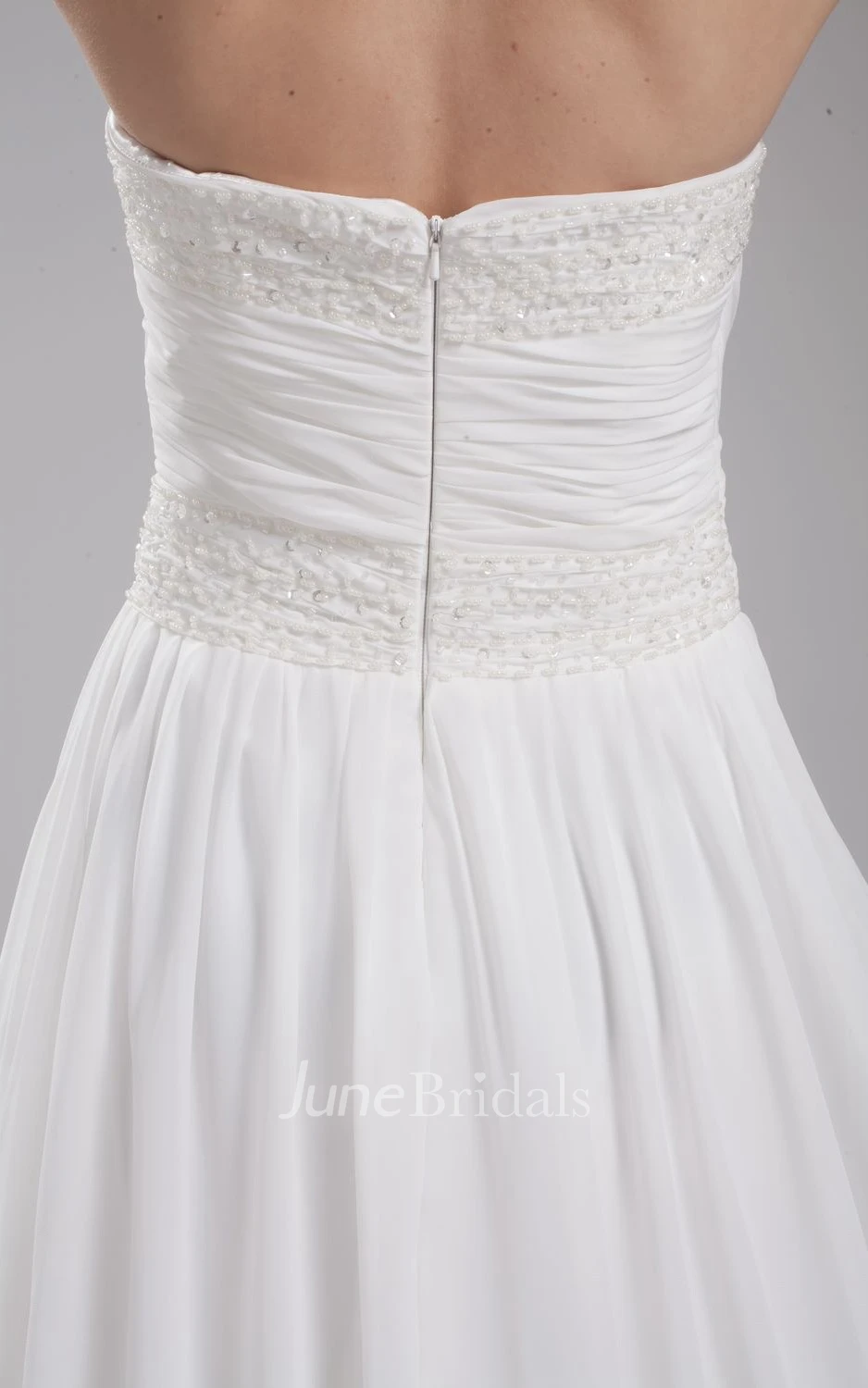 Ethereal Strapless Chiffon Maxi Dress With Ruching and Beading