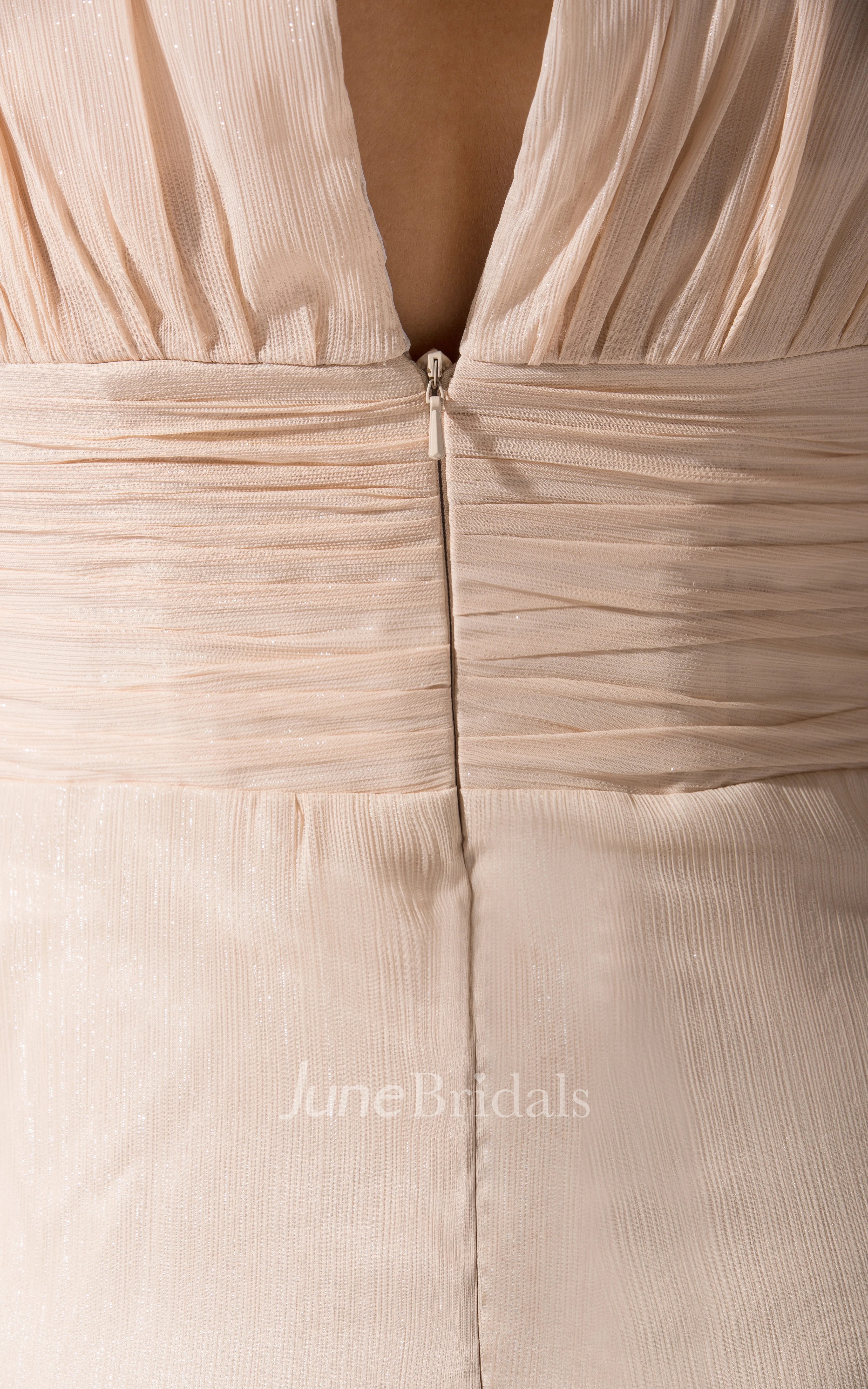 Short-Sleeve V-Neck Sheath Dress With Front-Split Style