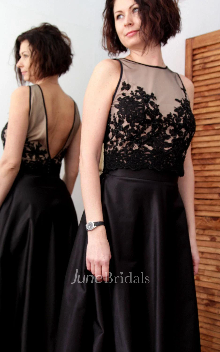 High Neck Satin Long Gown With Low-v Back