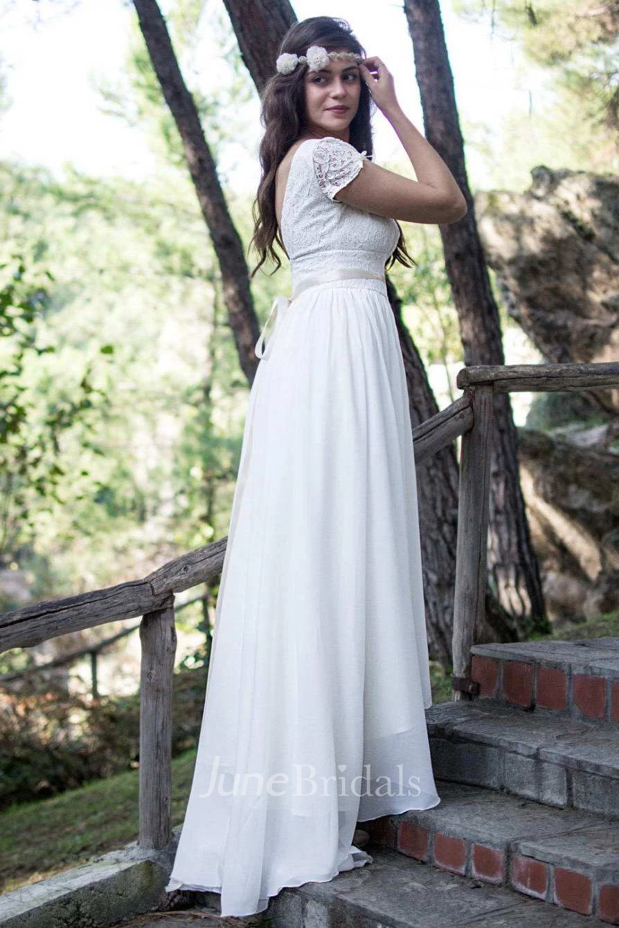 Short Mini Tea-Length Chiffon Lace Wedding Dress